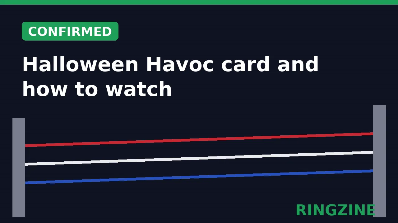 Dark RingZine title card reading Halloween Havoc card with a green Confirmed badge over ring ropes