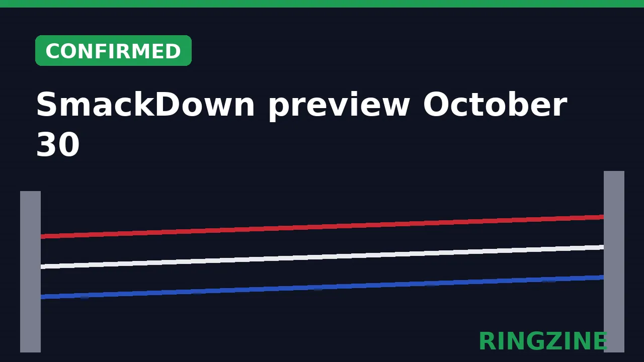 Dark RingZine title card reading SmackDown preview October 30 with a green Confirmed badge over ring ropes