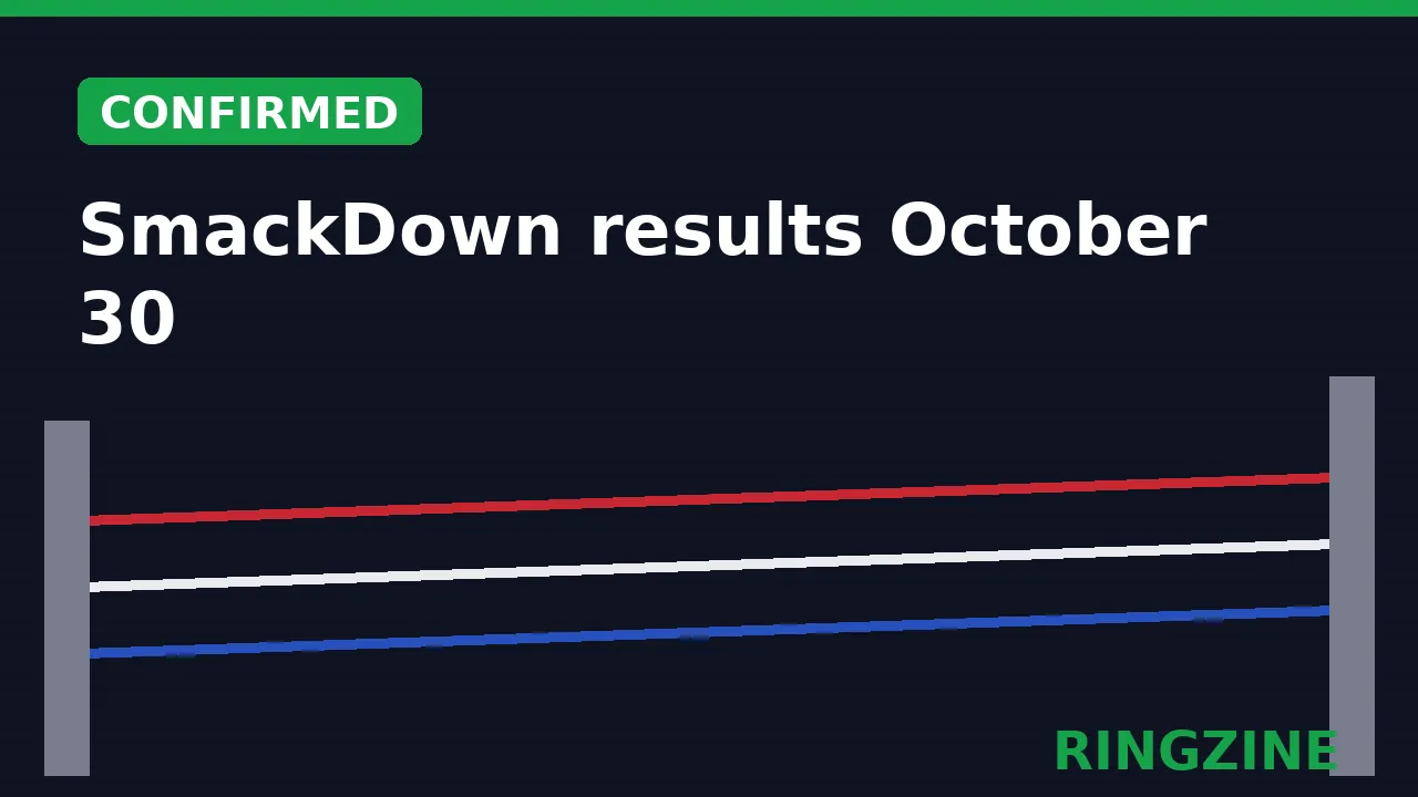 Dark RingZine title card reading SmackDown results October 30 with a green Confirmed badge over ring ropes