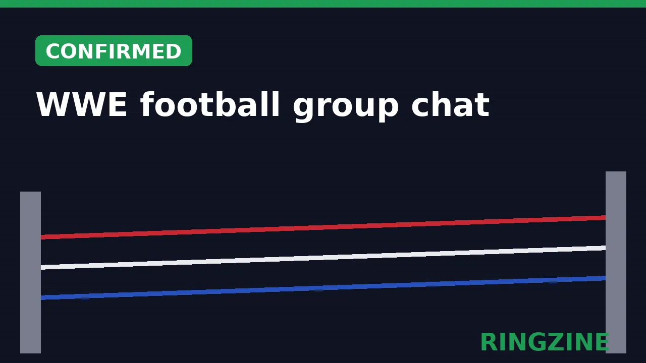 Dark RingZine title card reading WWE football group chat with a green Confirmed badge over ring ropes